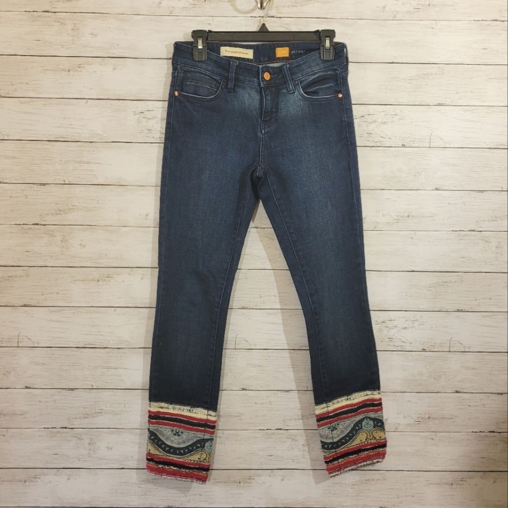 Pilcro And The Letterpress Jeans Anthropologie Crop Patchwork Hem Size 26 - Picture 2 of 16